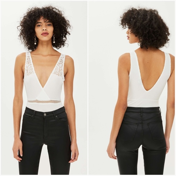 Topshop Other - Topshop Lace Insert Plunge Bodysuit